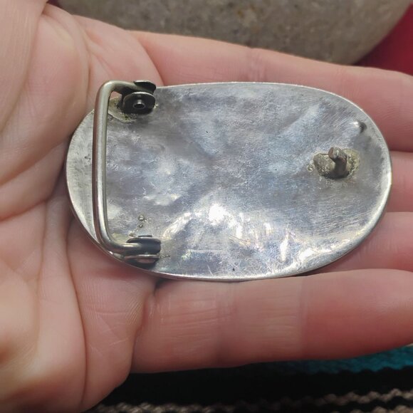 Vtg Zuni Inlay Set Belt Buckle Watch Tips Turquoise Mother of Pearl Sunburst - Picture 11 of 16